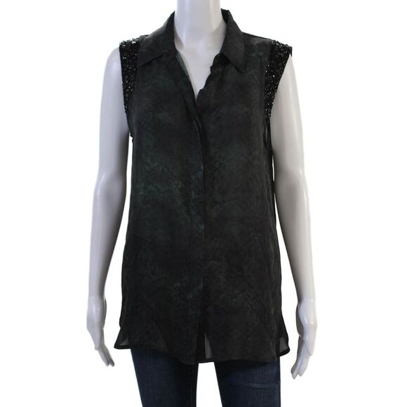 Haute Hippie Tops - Haute Hippie Women Bohemian Silk Collared Sleeveless Button Blouse Size L
